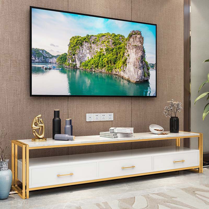 Modern Marble TV Stand Open Storage TV Media Stand with Drawers for Living Room