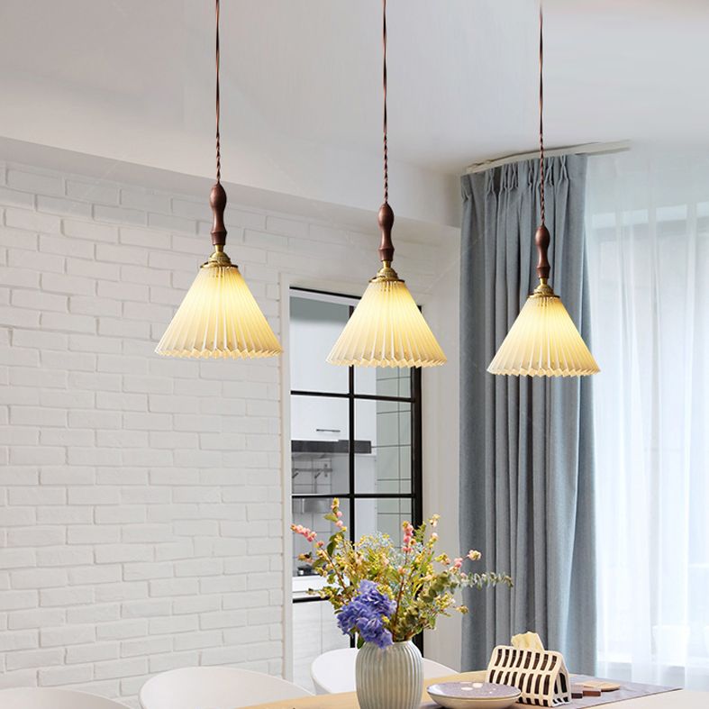 Cone Hanging Light Fixture Modern 1-Light Suspension Lamp with Fabric Shade for Restaurant