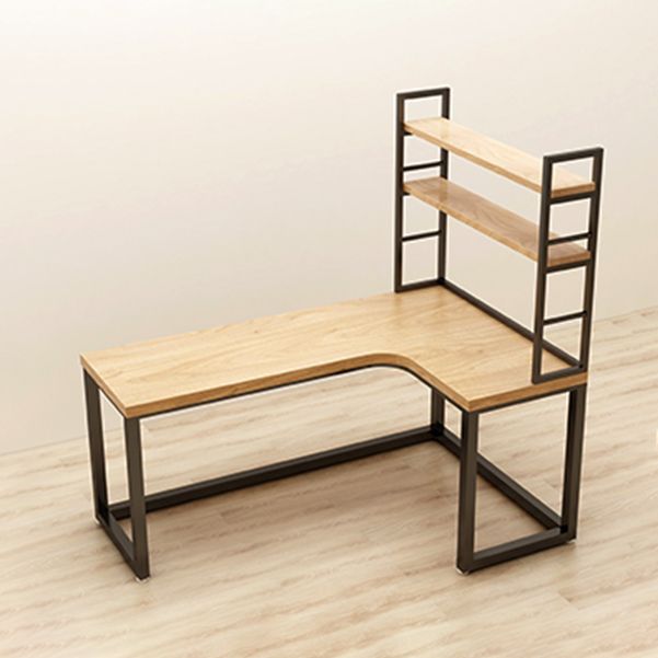 Corner Pine Wood Writing Desk Contemporary H-Shape Base Desk with Shelf