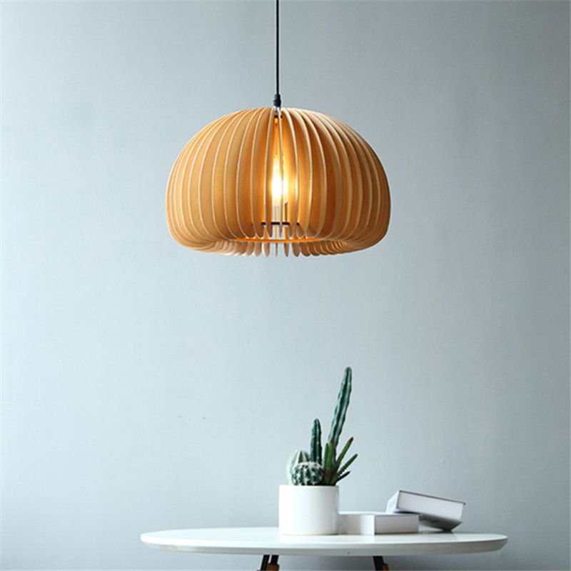 Aziatische stijl koepel gearceerd plafondverlichting hout 1 lamp restaurant hangende lamp armatuur