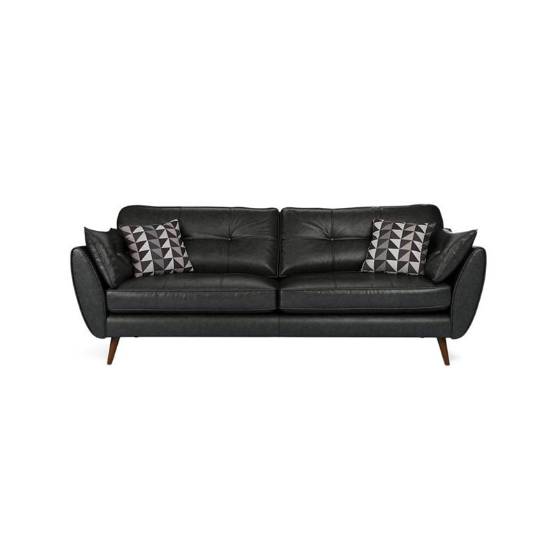 Mid Century Modern Sofa Flare Arm Sofa with Tufted Back in Leather