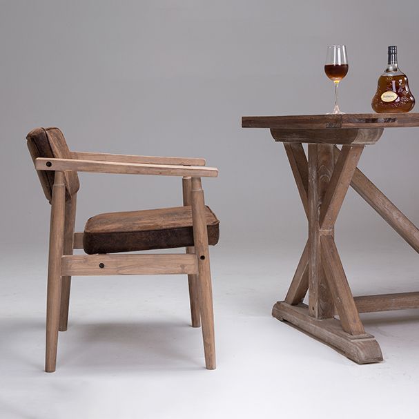 Country Style Dining Arm Chairs Open Back Leather Upholstered Armchair
