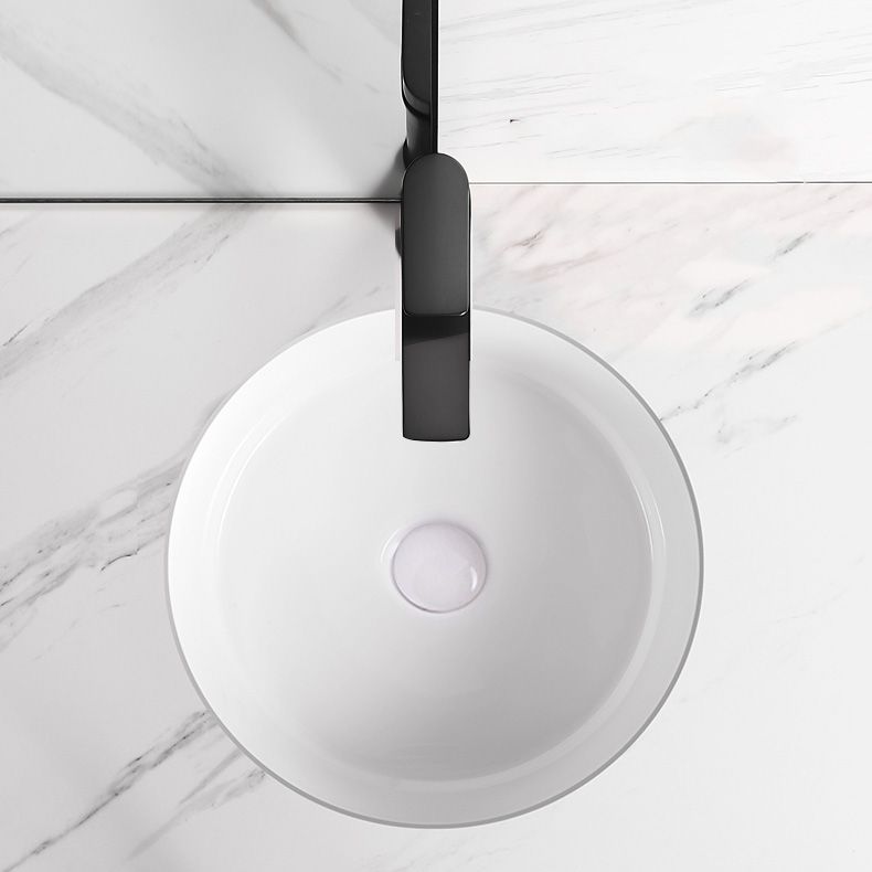 Modern Vessel Lavatory Sink Round Porcelain with Overflow Undermount Bathroom Sink