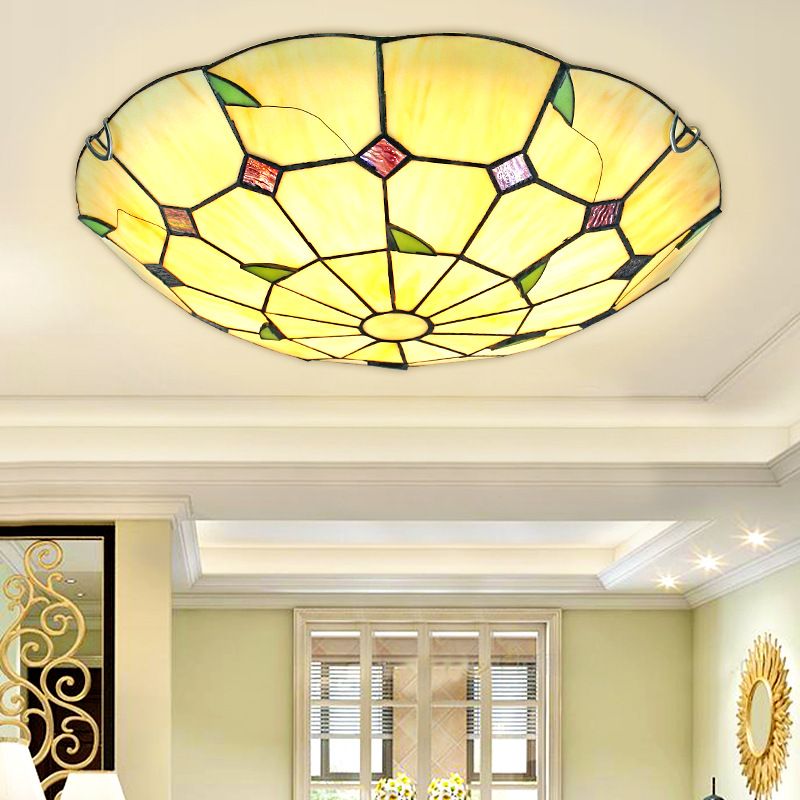 Luz empotrada LED Tiffany en forma de cuenco de iluminación de techo beige de vidrio artesanal para pasillo