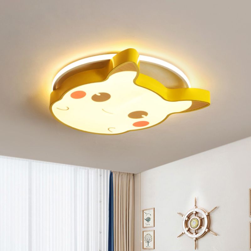 Cartoon Animal Flush Mount Light Acrylic LED Kids Bedroom Ceiling Flush in Yellow, Warm/White Light