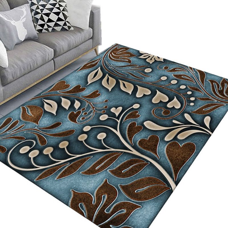 Minimalist Indoor Rug Plant Pattern Rug Polyester Stain Resistant Area Rug for Living Room