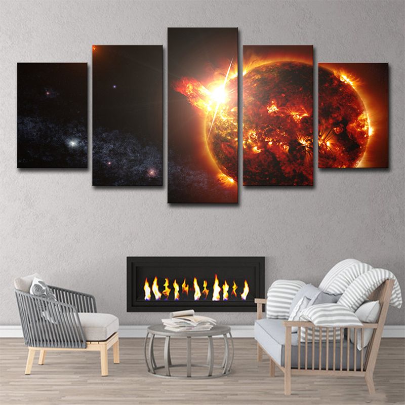 Planet Explosion Canvas Art for Boys Room Space Universe Wall Decor in Black, Multi-Piece