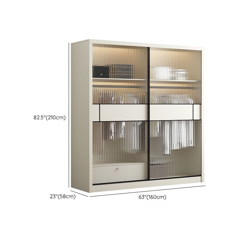 Modern White Wardrobe with Glass Doors Bedroom Cabinet with Sliding Doors