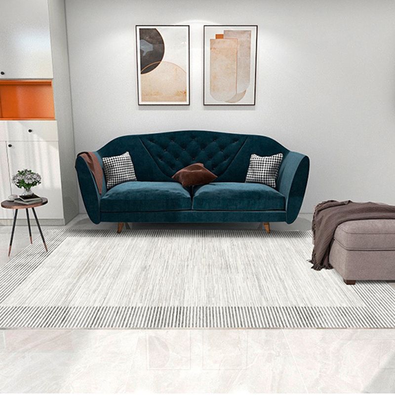 Grey Stripe Pattern Rug Modern Polyester Area Rug Easy Care Carpet for Living Room