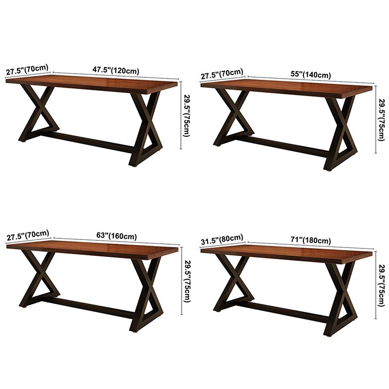 Table de la salle à manger du rectangle industriel Table en bois massif avec base de chevalets noirs