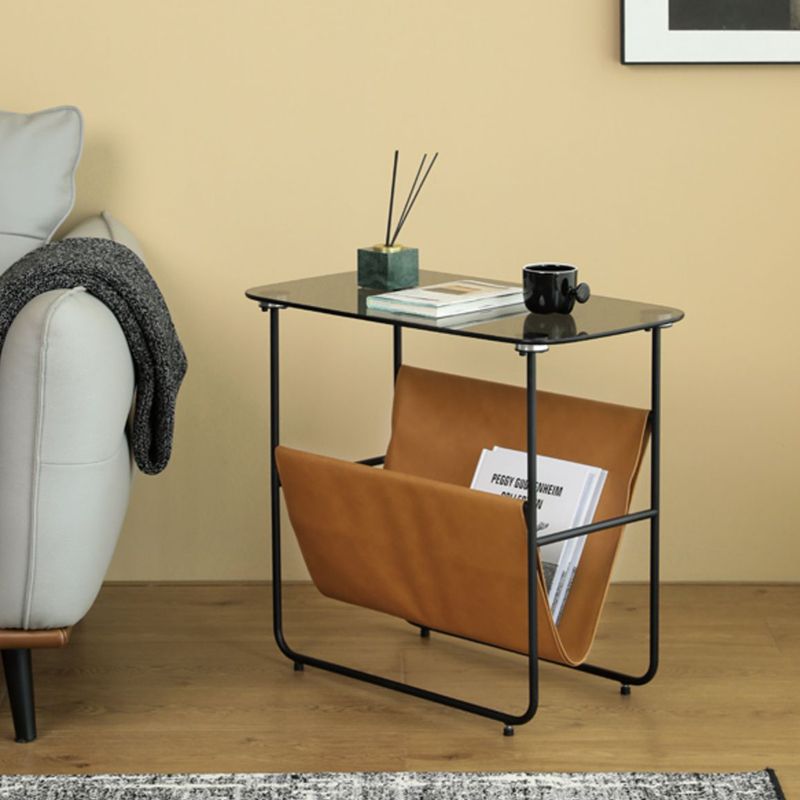 Rectangular Glass Top End Table Modern 23.22" Tall Storage Side Table