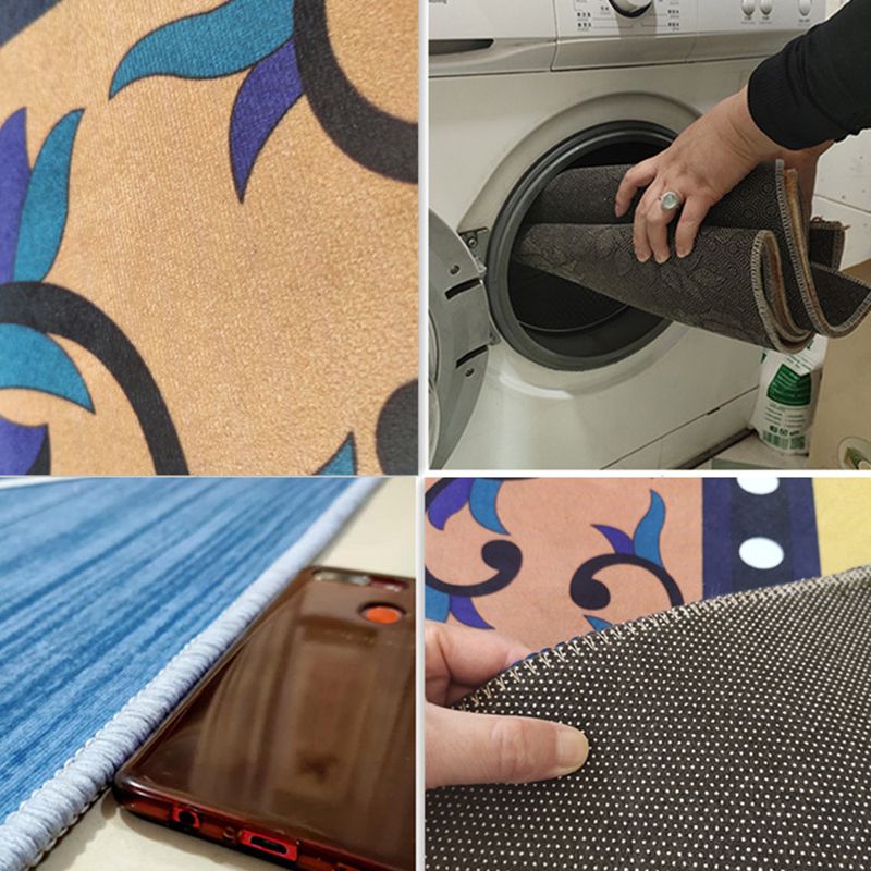 Blue Modern Area Carpet Geometric Print Area Rug Polyester Non-Slip Backing Rug for Home Decor