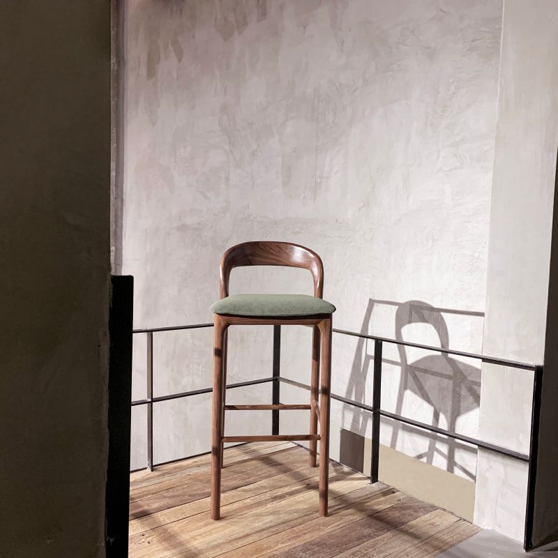 Brown Ash Wood Counter Stools Industrial Green Velvet Stools