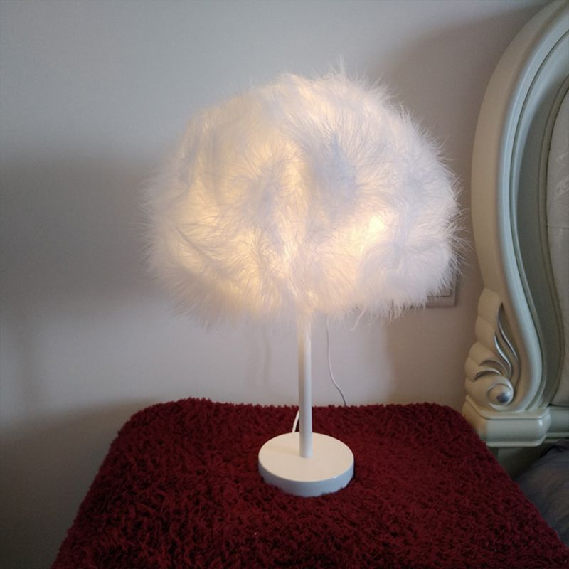 White Candy Floss Night Lamp Novelty Minimalist 1 Head Feather Table Stand Light