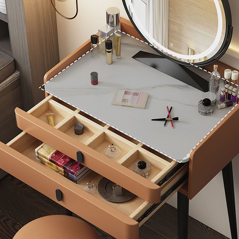Luxurious Vanity 2 Storage Drawers with Padded Stool Stone Top Dresser