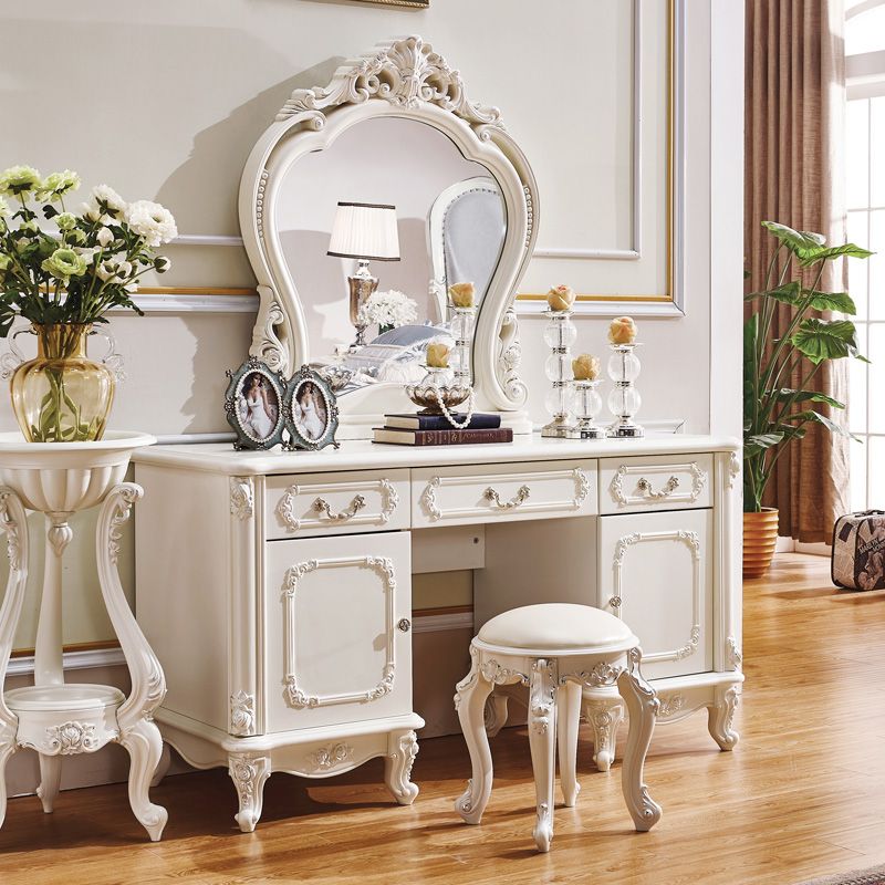 Victorian Storage Makeup Vanity Desk Bedroom Dressing Table Stool Set with Drawer