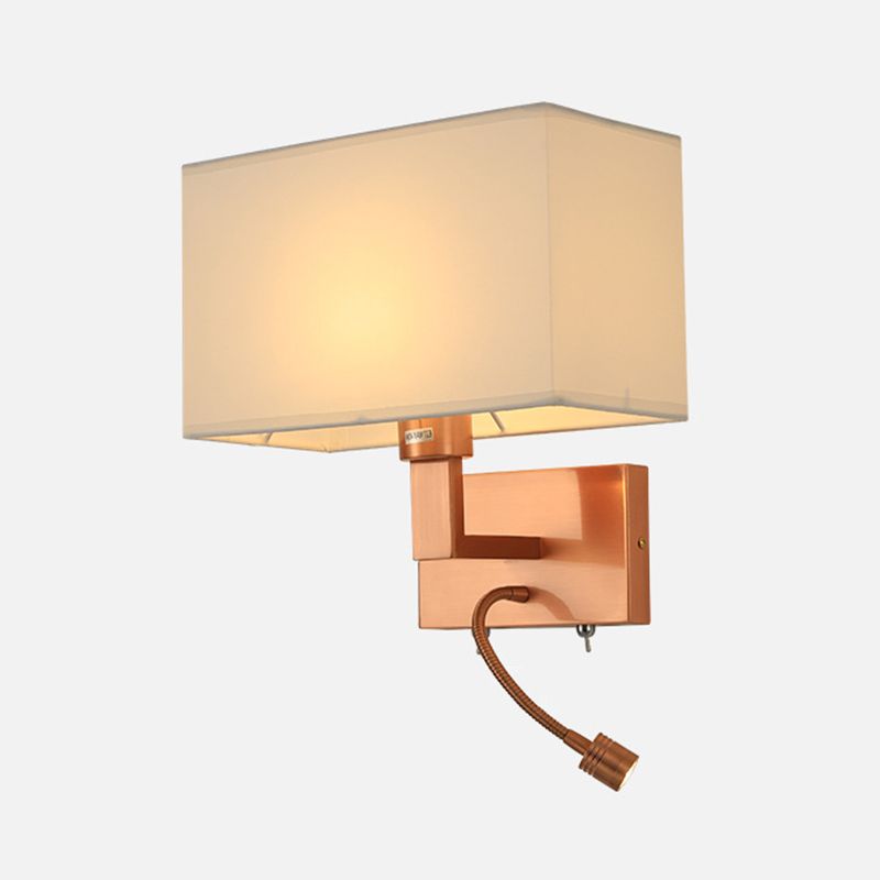 Modern Wall Sconce Metal Rectangle Shape Wall Light with Fabric Shade for Bedroom