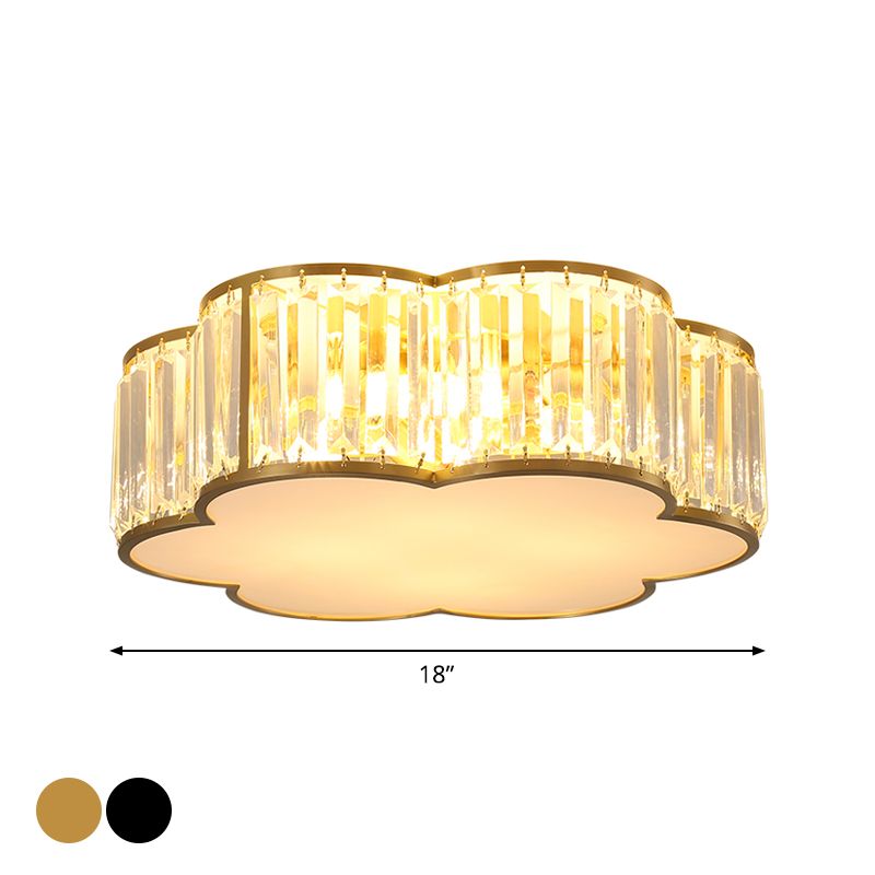 3/4/5-Light Flower Ceiling Lamp Minimalist Black/Gold Prismatic Crystal Small/Medium/Large Flush Mount Light Fixture
