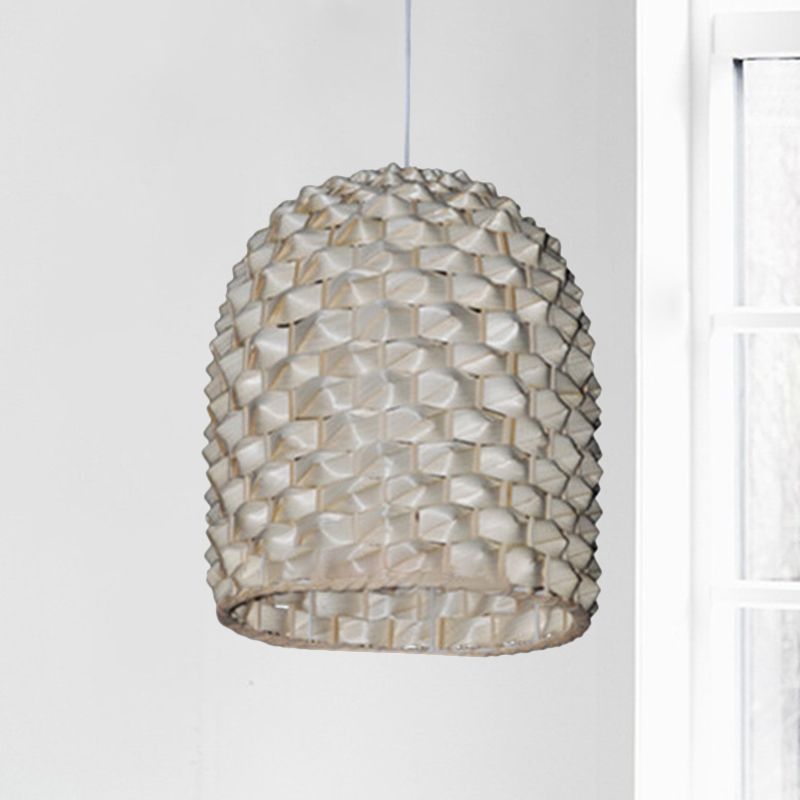 Elongated Dome Pendant Lighting Chinese Bamboo 1 Bulb Ceiling Suspension Lamp in Beige
