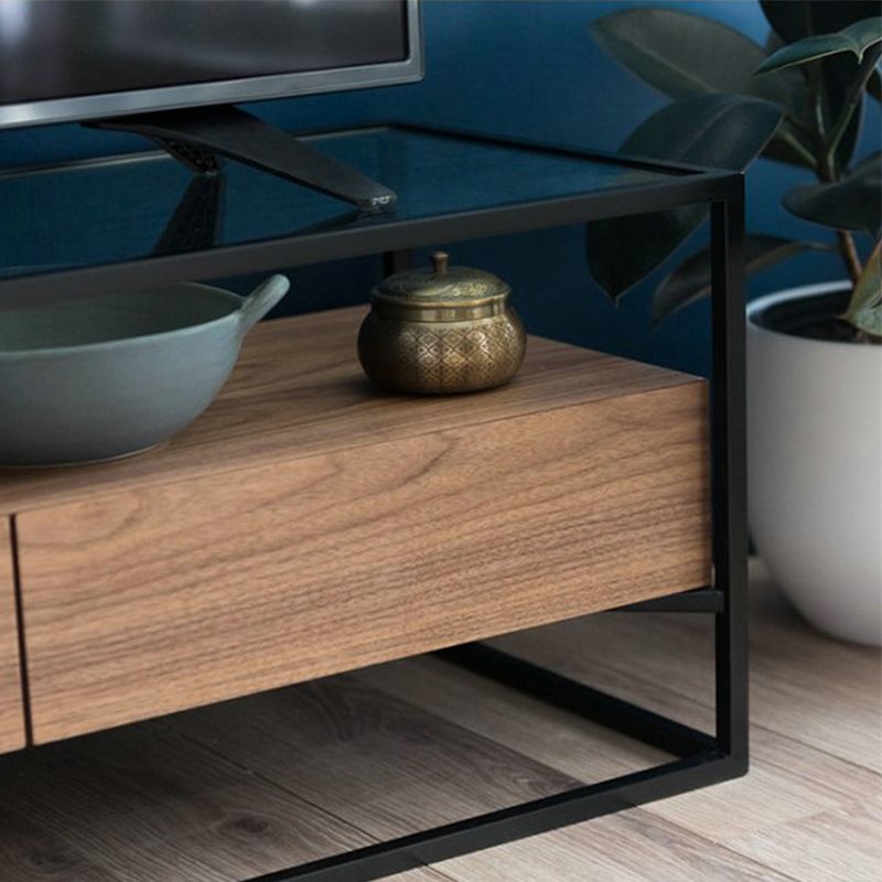 17.7" H Modern Rectangle Glass Coffee Table Metal Frame Cocktail Table with Storage