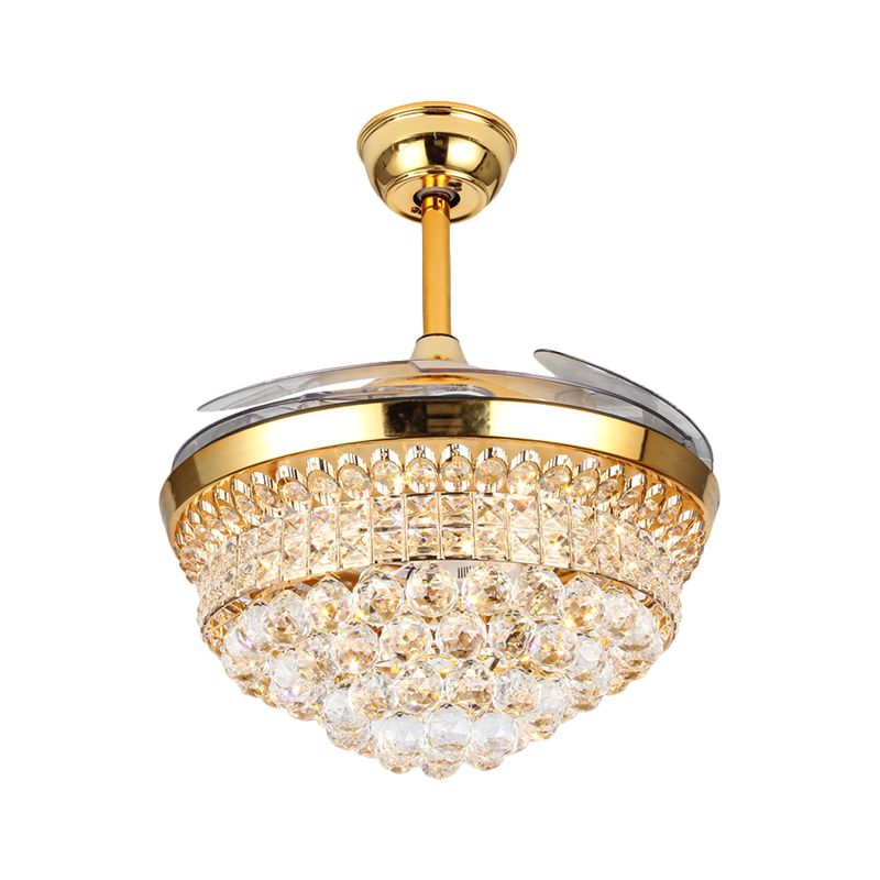 Verjüngte abgeschrägte Kristall -Halbblüte -Lampe Minimalist 19 "Breite LED GOLD HANGING LIFFLABEN mit 4 Klingen
