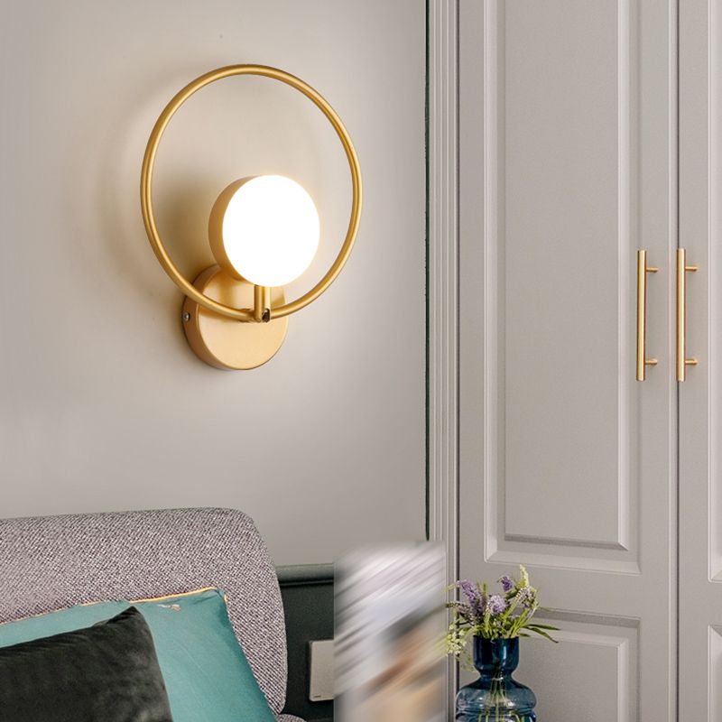 Nordic Style Iron Wall Light Circle Shape LED Wall Lamp with Glass Shade for Bedroom