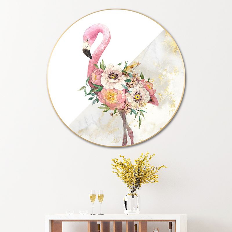 Canvas Pink Painting Contemporary Style Flamingo and Flower Wall Decor, Multiple Sizes