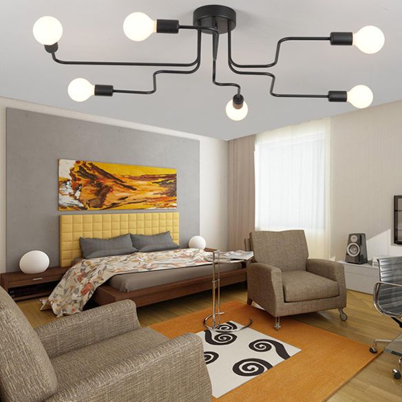 8 luces de estilo de techo de metal de estilo industrial Diseño de bombilla abierta