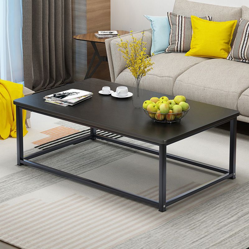 Contemporary Rectangle Coffee Table with Iron Frame Base and Wooden Top