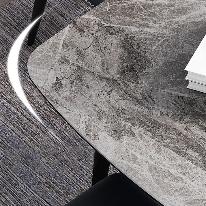 Modern Sintered Stone Gray Dining Set with Rectangle Table and Black Legs Dining Set