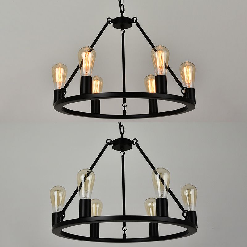 Industrial Circle Hanging Ceiling Lights Black Metal Pendant Chandelier for Dining Room