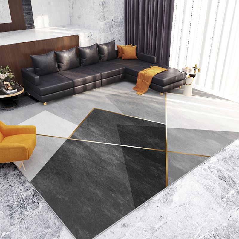 Black Modern Rug Polyester Stripe Rug Non-Slip Backing Rug for Home Decor