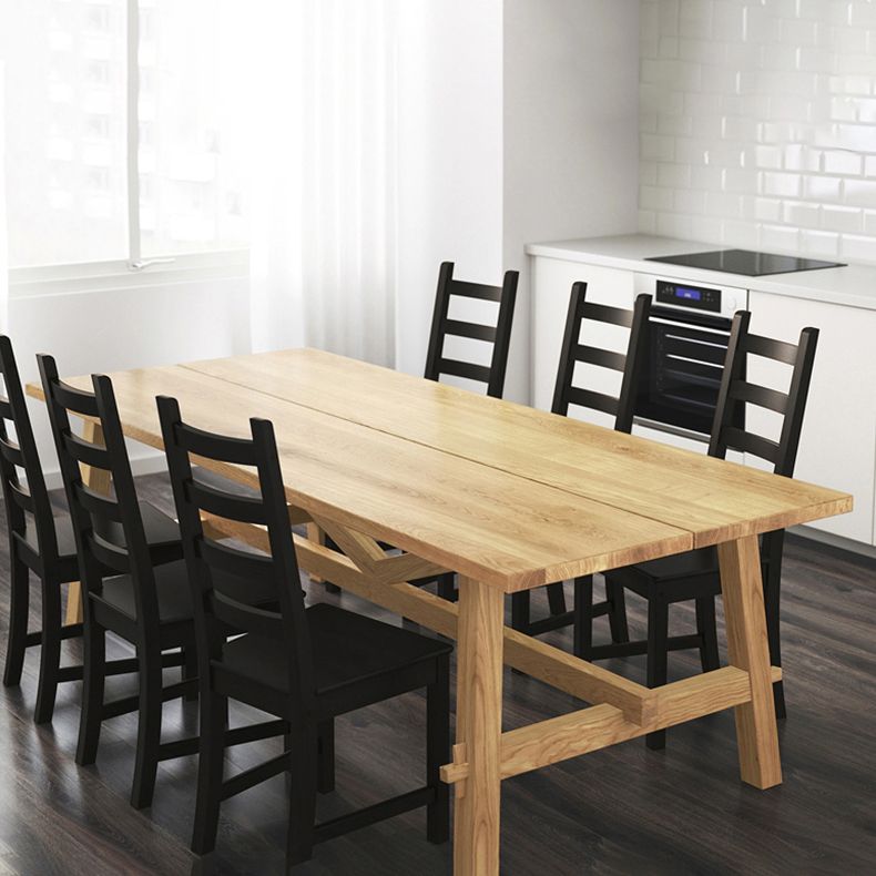 Simple Solid Wood Rectangle Shape Dining Table Khaki Standard Dining Table with Trestle Base