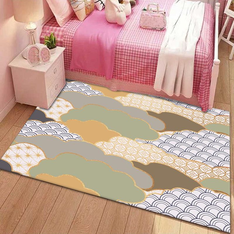 Trendy Scroll Pattern Rug Polyester Carpet Non-Slip Backing Area Rug for Living Room