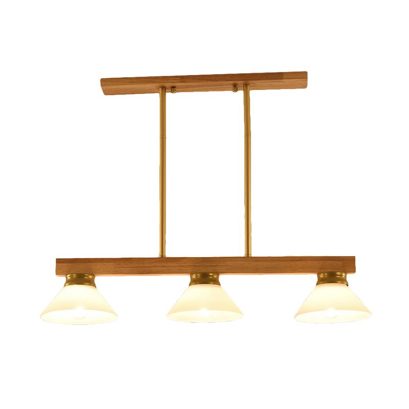 Linear Island Ceiling Light Contemporary Wood 3 Heads Dining Room Hanging Lamp Kit with Gold/Black Rod