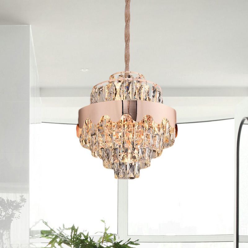 Crystal Rectangle Tiered Chandelier Modernism 7/12 Lights Dining Room Suspension Pendant in Gold