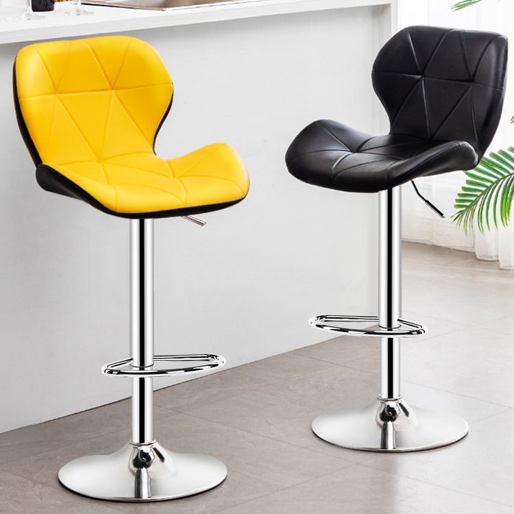 Contemporary Metal Barstool Faux Leather Footrest Adjustable Counter Stool for Home