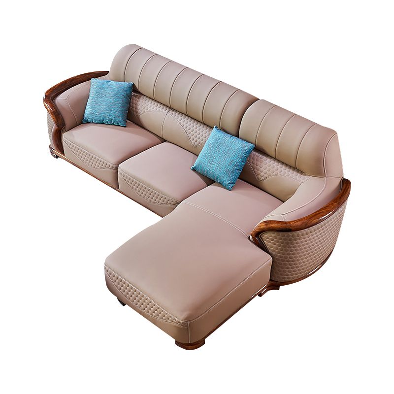 Solid Wood L-Shape Sectional Sofa Genuine Leather 3/4-Seat Sofa with Chaise