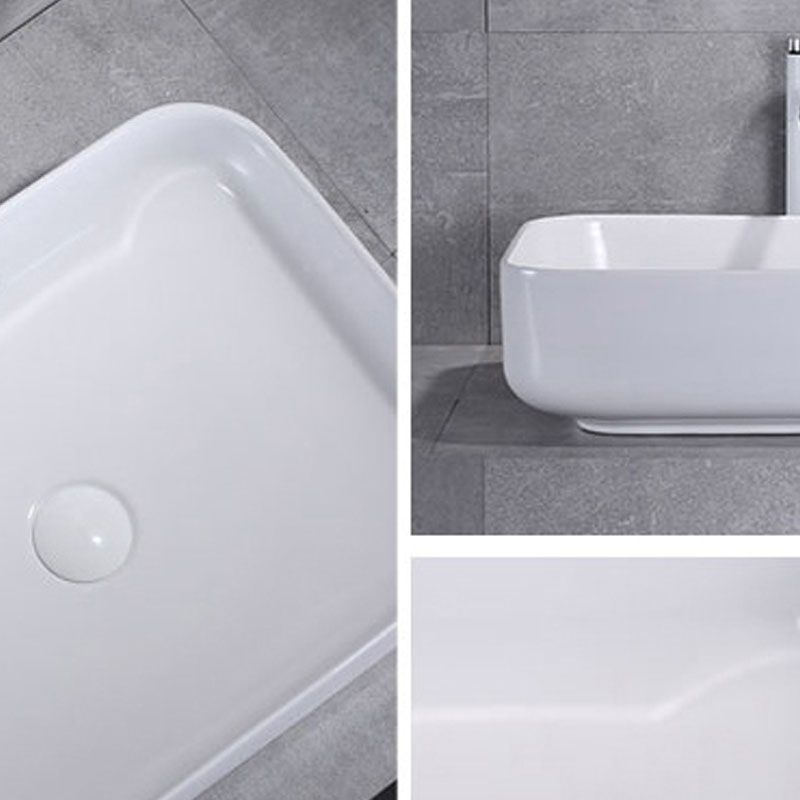Bathroom Sink White Ceramic Faucet Single Handle Round Shape Sink
