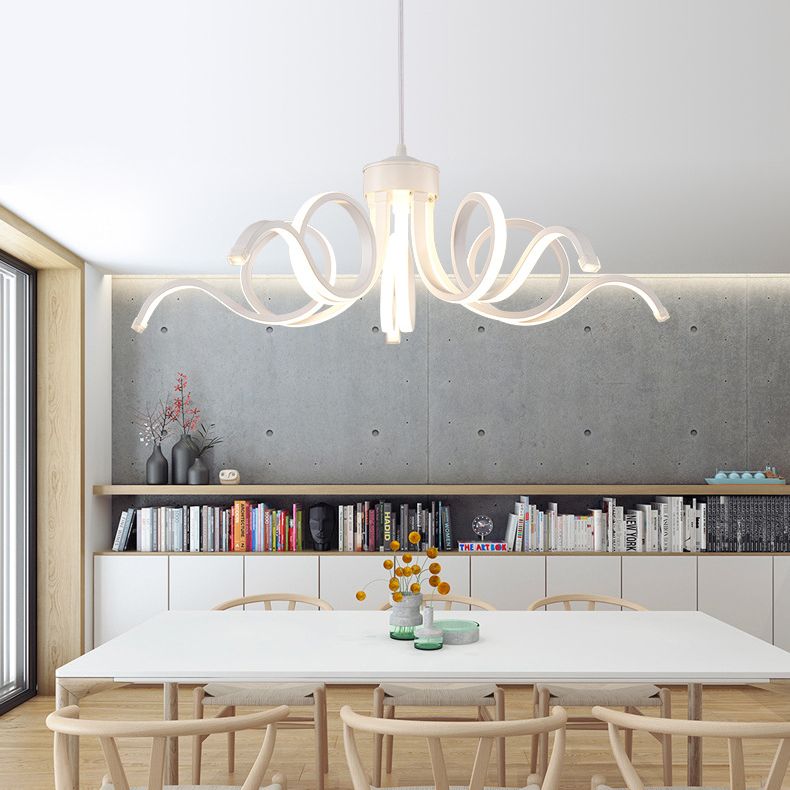 Acrylic White LED Hanging Lamp in Modern Simplicity Aluminium Linear Pendant Light for Dining Room