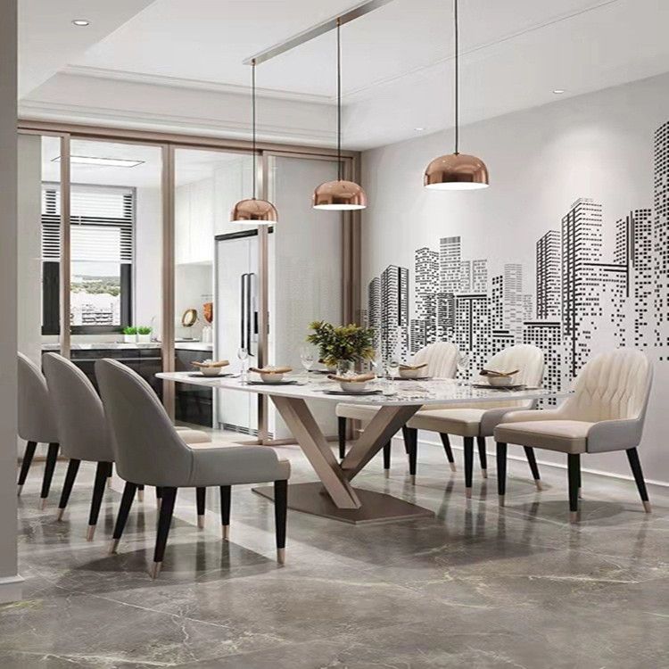 Stone White Top Dining Table Traditional Luxury Table with Pedestal Base