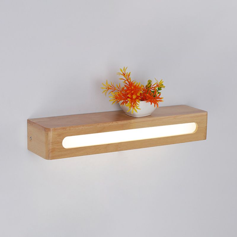 Log kleur LED -wand sconce in moderne beknopte stijl houten rechthoekige wandlamp met acrylschaduw