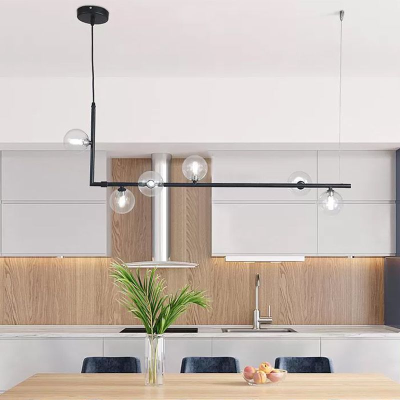 Lampadario lineare angolare a destra contemporaneo 6/8 Luci in vetro Isola Luce in nero/oro