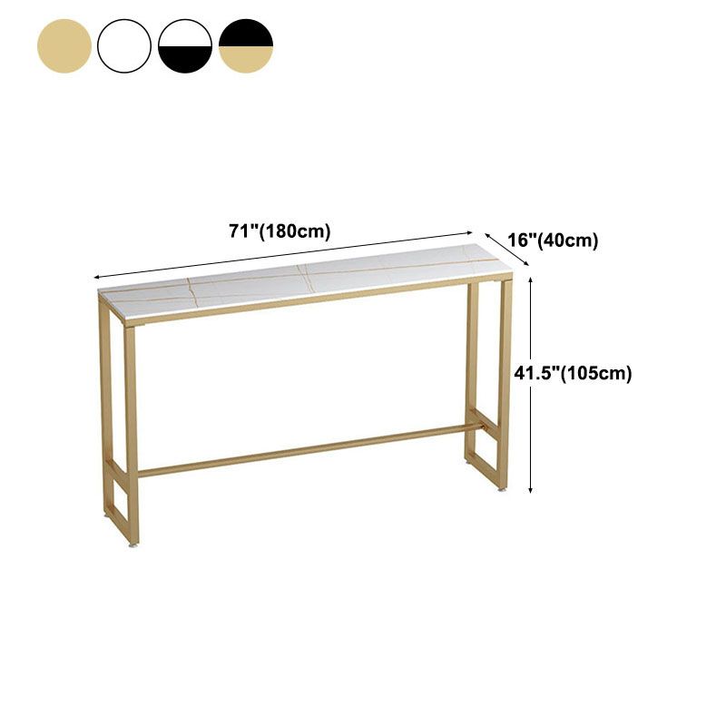 Glam Rectangle Stone Pub Bar Table Indoor Gold Iron Bar Dining Table with Trestle Pedestal