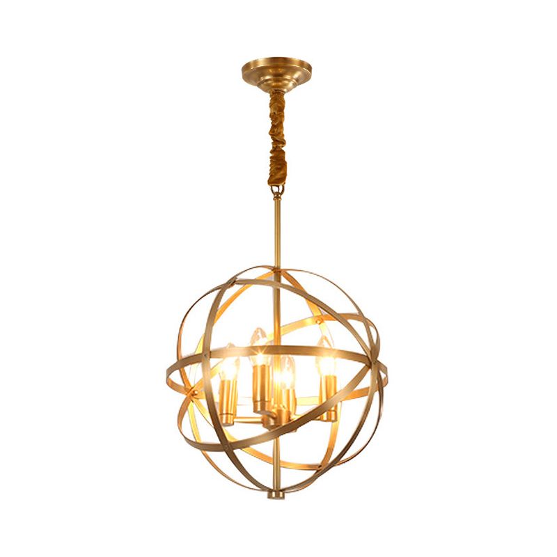 Candle Metal Kronleuchter Beleuchtung Klassischer Klassiker 4/6/8 Lichter Esszimmer Anhänger Beleuchtung in Gold mit Globe Cage