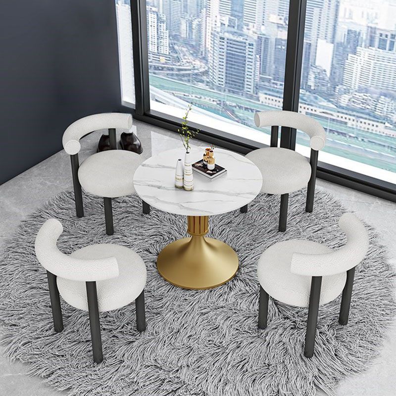 Modern Style Round Dining Table Sintered Stone Table with Pedestal Base