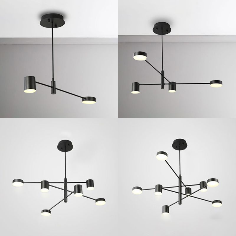 Multi Tiers Asymmetrical Chandelier Light Metal Simple Style 2/4/6/8 Heads Black/White Pendant Light in Warm/White/Third Gear