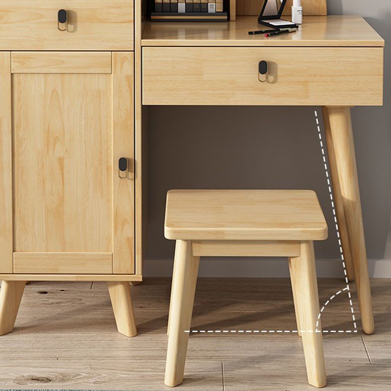 Rubberwood Vanity Set with Stool and Mirror Scandinavian Drawers Dresser