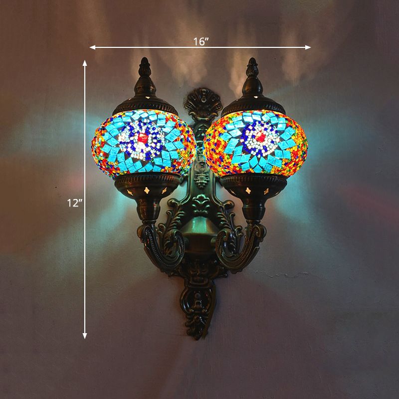 Traditionelle Kugelwandhalterung Licht 2 Köpfe Buntglas Wandleuchte in Weiß/Gelb/Himmelblau