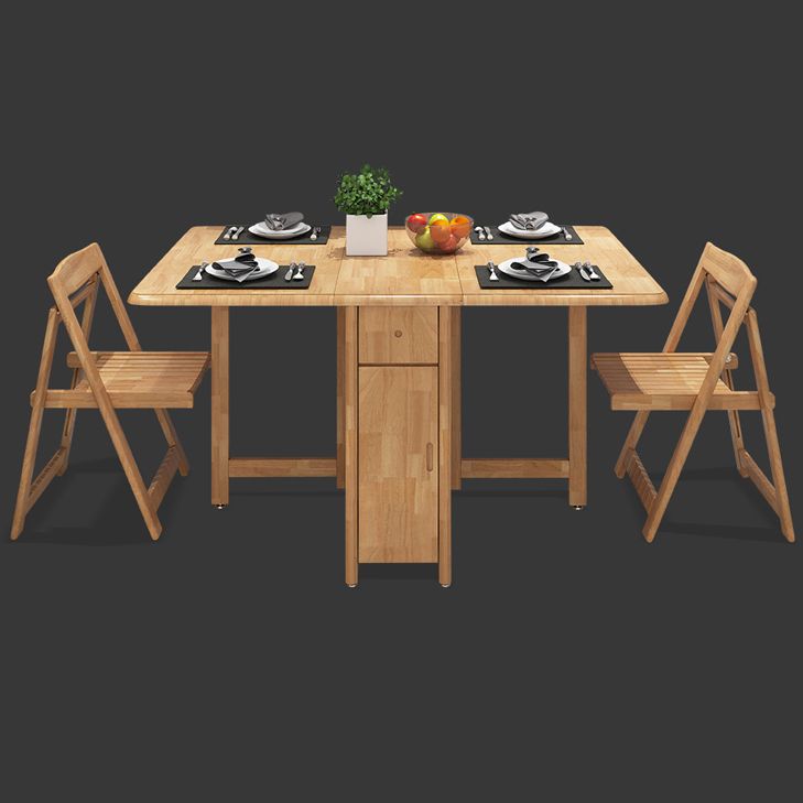 51'' Foldable Rubber Wood Table Medieval Modern Rectangle Table with Storage (only table)